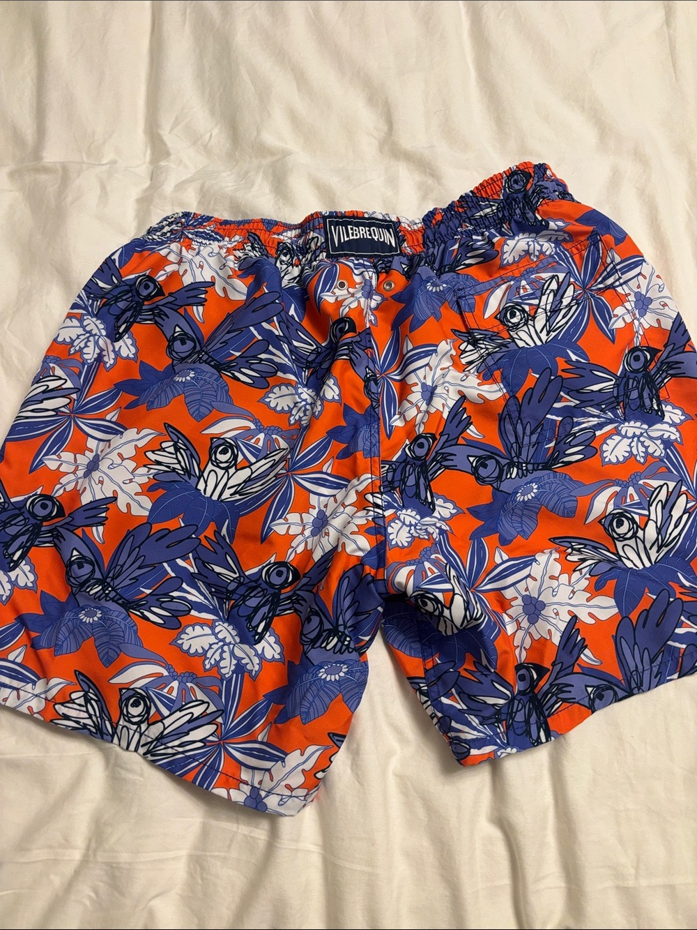 Vilebrequin Orange and Blue Tropical Bird Swim Shorts